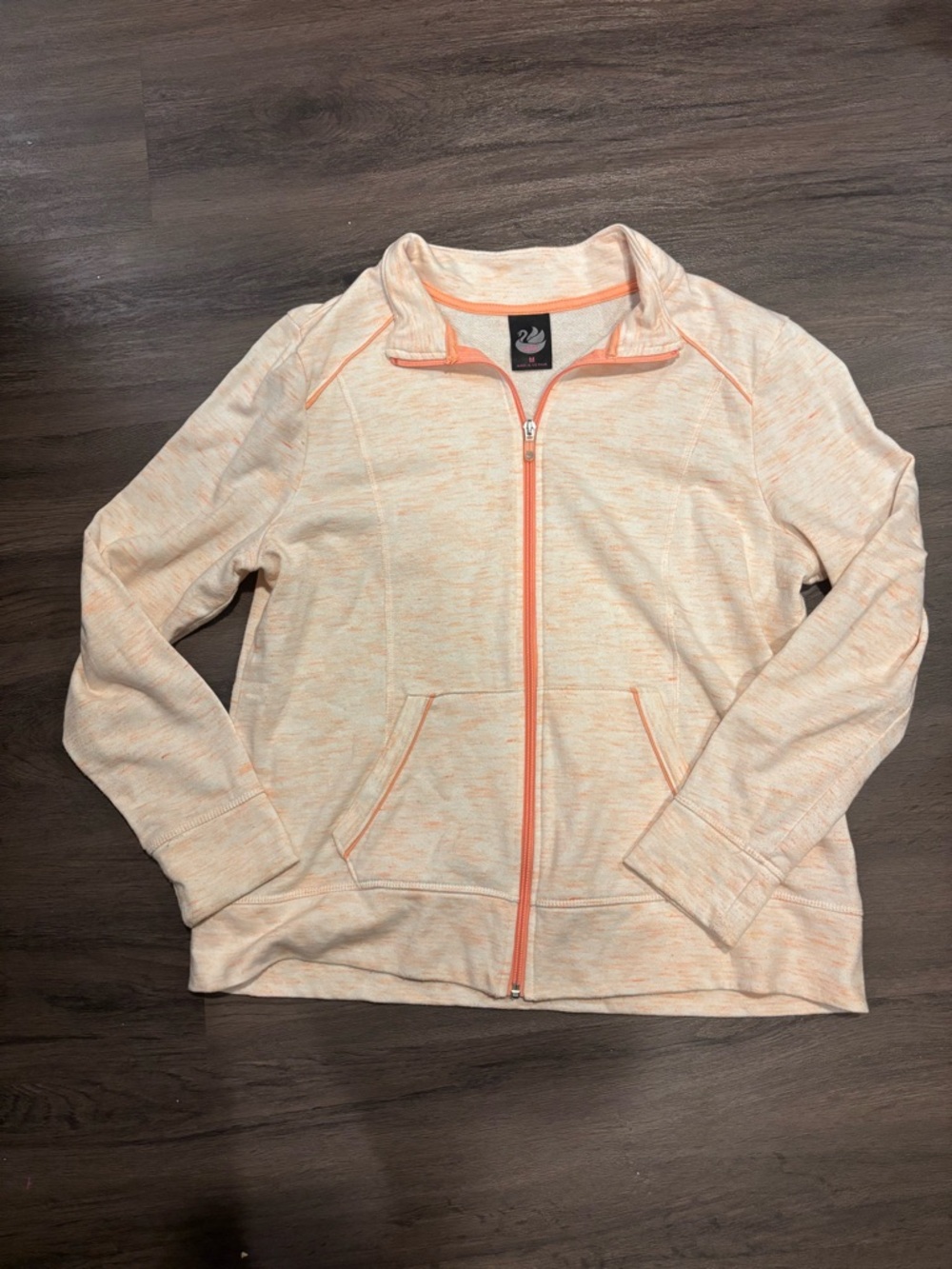 Light Peach Heather Zip Bomber Jacket with Contrast Trim